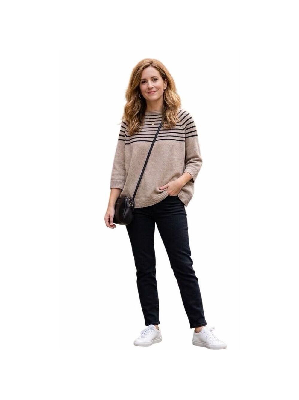 360 Sweater Margot Cashmere Striped Sweater - Sable & Cinder size L